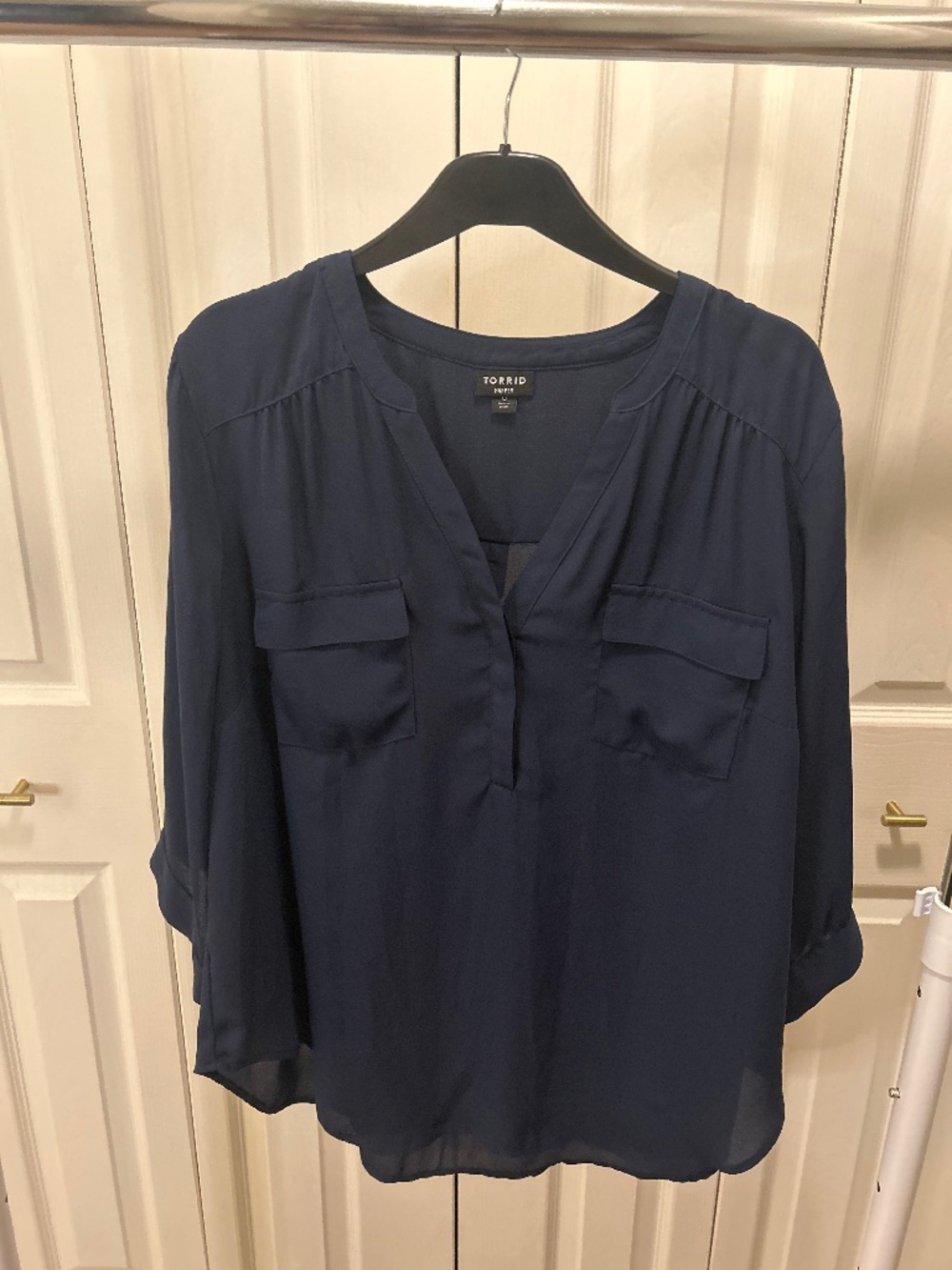 Torrid Harper Long Sleeve 2 Pocket Pullover Blouse Navy Size 0